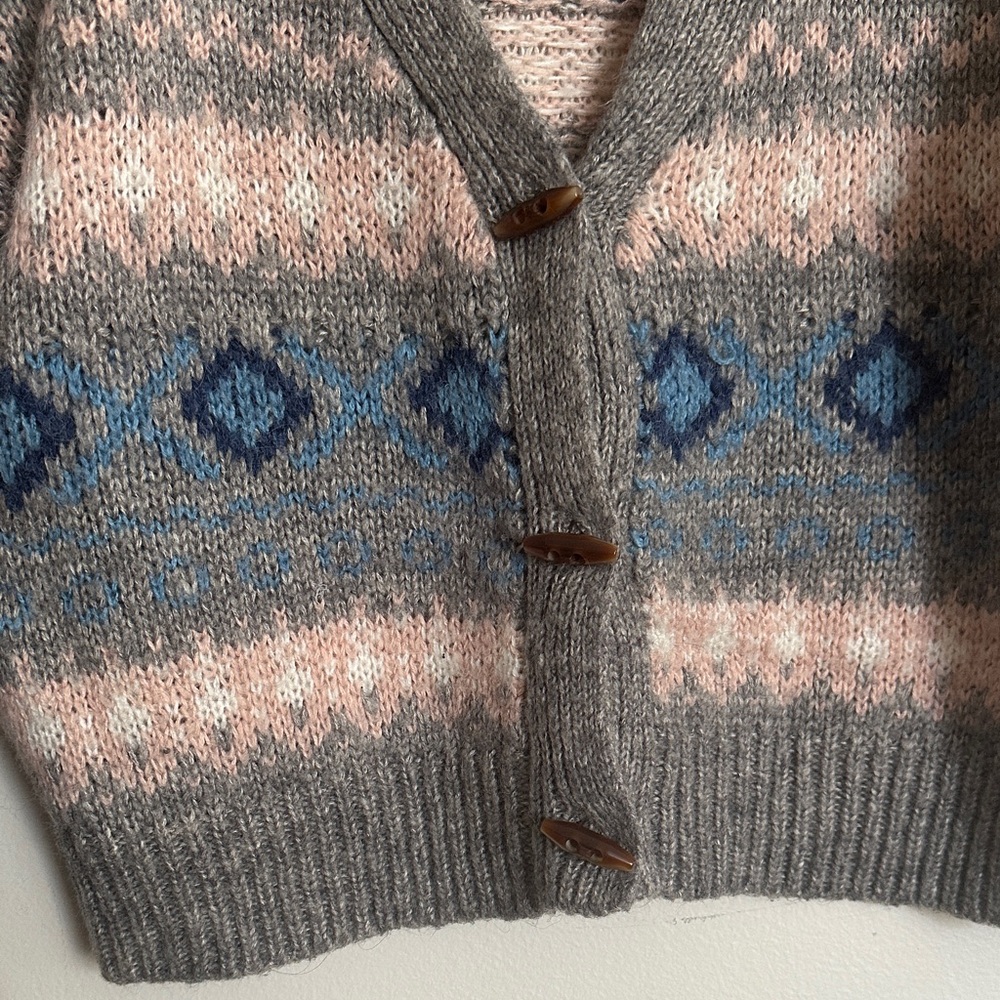 Nordic Gray and Blue Fair Isle Patterned Cardigan - Picture 3 of 6